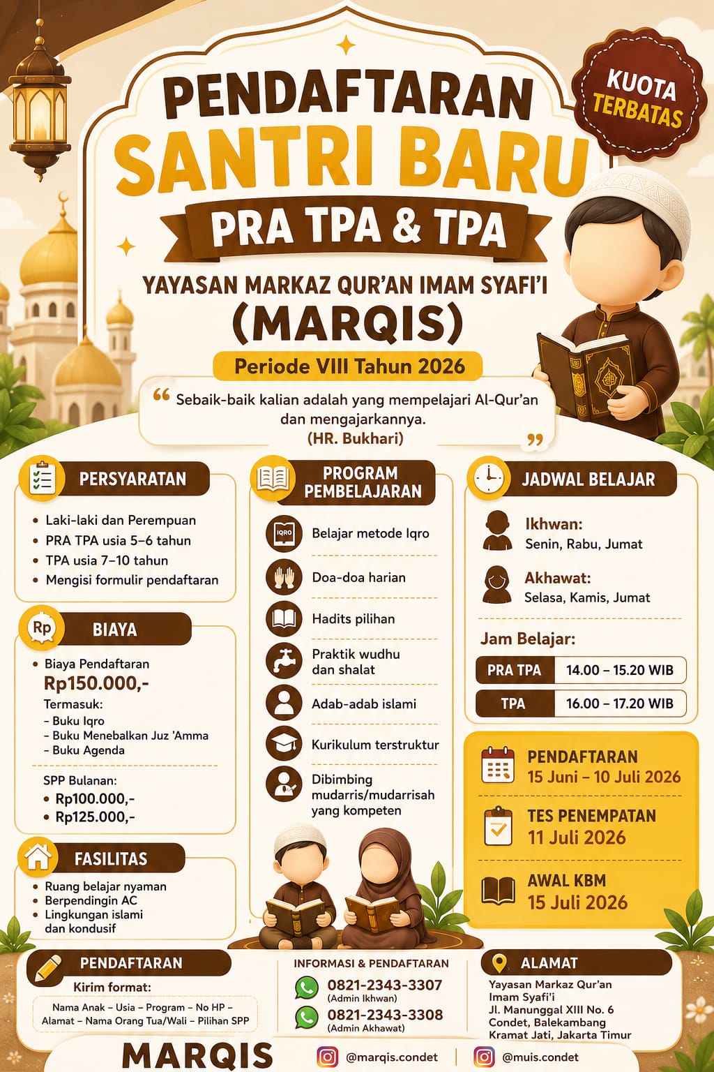 Poster Pendaftaran Santri Baru Pra TPA & TPA MARQIS 2026